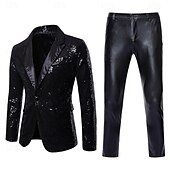cheap Outfits-Disco 1980s Pants Suits &amp; Blazers Lapel Collar Blazer Disco Sequins Normal Men&#039;s Halloween Masquerade Party Club Pride Parade Adults&#039; Coat Pants