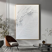 voordelige Abstracte schilderijen-groot met de hand geschilderd abstract wit olieverfschilderij golven schilderen op canvas modern olieverfschilderij kunst aan de muur handgeschilderd schilderij kunst aan de muur schilderij voor