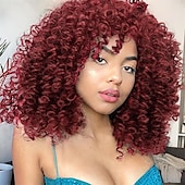 economico Parrucche da festa-Parrucche ricce per donne nere 14 pollici parrucche afro ricce morbide con frangia parrucche ricce miste in tinta biondo marrone parrucche ricce complete per uso quotidiano parrucche di Halloween