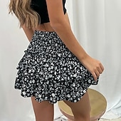 levne sukně-dámská sukně linka mini sukně s vysokým pasem volánkový potisk květinový denní dovolená letní móda bohémský ležérní boho meruňková černá bílá růžová