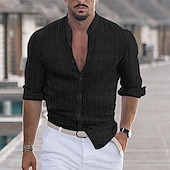 preiswerte Business Casual-Herren Hemd leinenhemd Baumwoll-Leinenhemd Weißes Baumwollhemd Hemd mit chinesischem Kragen Hemd mit Stehkragen Einfach Urlaub Hawaiianisch Schwarz Weiß Rosa Blau Langarm Großvaterkragen Frühling
