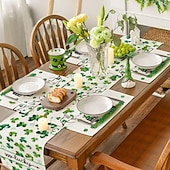 cheap Placemats &amp; Coasters &amp; Trivets-St. Patrick&#039;s Day Placemat, Clover Table Decoration, Non slip and Thermal Insulation Linen Mats Seasonal Spring Table Mats for Party Kitchen Dining Decoration