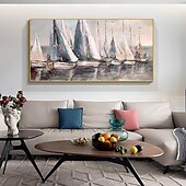 preiswerte Landschaftsgemälde-Handgefertigtes abstraktes großes Segelboot-Ölgemälde auf Leinwand, handgemaltes Acryl-Ozean-Meerblick-Gemälde mit Textur, nautische Kunstmalerei für die Wanddekoration im Wohnzimmer