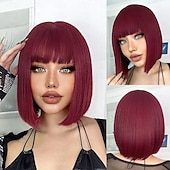 economico Parrucche da festa-Parrucca ombre rosa parrucche bob ondulate corte per donne con frangia lunghezza spalla parrucca sintetica per cosplay e feste per ragazze parrucche colorate per uso quotidiano parrucche di Halloween