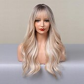 economico Parrucche da festa-Parrucche lunghe bionde con riflessi parrucche bionde ricce e ondulate per donne biondo miele misto biondo platino dall&#039;aspetto naturale per uso quotidiano cosplay feste e parrucche di Halloween