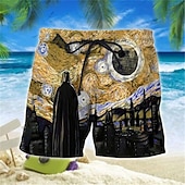 cheap Retro Vintage &amp; Ethic-Men&#039;s Painting Starry Sky Swim Shorts Board Shorts Swimming Trunks Mid Waist Vacation 3D Print Hawaiian Vacation Holiday Beach Drawstring with Mesh lining Elastic Waist Designer Clothing Apparel