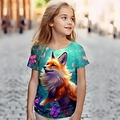 tanie 3D zwierzęta dziewczynki-Dla dziewczynek 3D Kreskówki Lisek T-shirt Koszule Krótki rękaw Druk 3D Lato Aktywny Moda Śłodkie Dzieci 3-12 lat Półgolf Na zewnątrz Codzienny Regularny