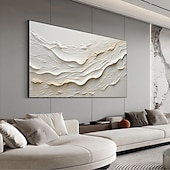 cheap Landscape Paintings-Hand painted Textured White Abstract Sandy Beach Oil Painting on Canvas handmade Original Blue Ocean Painting Custom Art Decor for Living room Wall Decor Wall Art