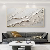 cheap Landscape Paintings-Hand painted Textured White Abstract Sandy Beach Oil Painting on Canvas handmade Original Blue Ocean Painting Custom Art Decor for Living room Wall Decor Wall Art