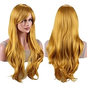 economico Parrucche storiche-parrucche 28 pollici 70cm lunghi capelli ricci ondulati parrucca cosplay resistente al calore con cuffia per parrucca parrucche di carnevale