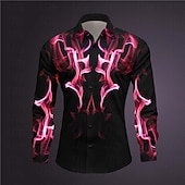 halpa Geometric Pattern-Miesten Geometrinen printti antaa potkut Paita Button Up paita Pitkähihainen Abstrakti Subkulttuuri Arki-asut Bile Kevät Sänkyjen avaus Painettu Painike alas Tumman punainen Keltainen Punastuvan