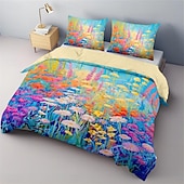economico Set copripiumino-set copripiumino con motivo floreale dipinto a olio set consolatore morbido set di biancheria da letto in cotone di lusso in 3 pezzi decorazioni per la casa regalo di biancheria da letto crepuscolare