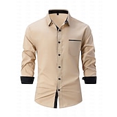 preiswerte Businesshemden für Herren-Herren Oberhemd Lässiges Hemd Schwarz Weiß Hellgrün Burgunderrot Blau Langarm Farbblock Solide / einfarbig Umlegekragen Hochzeit Urlaub Button-Down Bekleidung Baumwolle Modisch Freizeit