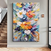 cheap Floral/Botanical Paintings-Oil painting Hand painted Textured Abstract Colorful Flower Oil Painting on Canvas Original pattle knife Flower Painting Nature Planting  Wall Decor for Bedroom Home Decor  Wall Art