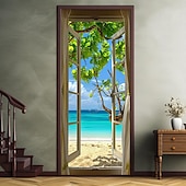 levne Garážové a dveřní bannery-okna pohled na pláž kryty dveří nástěnná malba výzdoba dveří gobelín dekorace záclona pozadí banner dveří odnímatelný pro přední dveře vnitřní venkovní domácí dekorace pokoje farma výzdoba zásoby