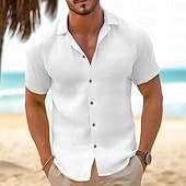 preiswerte Urlaub-Herren Hemd Sommerhemd Strandbekleidung Knopfhemd Schwarz Weiß Rosa Blau Khaki Kurzarm Glatt Kargen Casual Täglich Bekleidung Baumwolle und Leinen Modisch Komfortabel