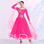voordelige Ballroom danskleding-Ballroomdansen Kleding Borduurwerk Gesplitst Kristallen / Bergkristallen Dames Prestatie Feest Lange mouw Netstof Spandex Organza