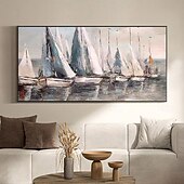 preiswerte Landschaftsgemälde-Handgefertigtes abstraktes großes Segelboot-Ölgemälde auf Leinwand, handgemaltes Acryl-Ozean-Meerblick-Gemälde mit Textur, nautische Kunstmalerei für die Wanddekoration im Wohnzimmer