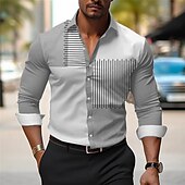 economico Camicie eleganti da uomo-Per uomo Camicie Camicie stampate Color Block Esterno Indossalo per lavorare Giallo Blu Viola Grigio Manica lunga Collo ripiegabile Primavera estate Abbigliamento Stampa