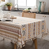 cheap Tablecloth-1pc Boho Style Rectangular Tablecloth with Tassels - Waterproof and Oil Proof Home Decor