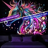 tanie Blacklight gobelin-gobelin z czarnym światłem UV reaktywny świecący w ciemności świecący neonowy jednorożec zwierzęcy psychodeliczny trippy mglisty wiszący gobelin ścienny sztuka mural do salonu sypialni