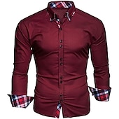 preiswerte Button-Down-Hemden für Herren-Herren Oberhemd Knopfhemd Schwarz Weiß Wein Langarm Farbblock Umlegekragen Frühling &amp; Herbst Hochzeit Täglich Bekleidung Hemden mit Kragen
