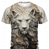  男性用 グラフィック 動物 ライオン Tシャツ 半袖 Tシャツ 3Dプリント クルーネック シャツ デザイナー カジュアル サブカルチャー スポーツ・アウトドア 祝日 お出かけ ライトパープル ベージュ 春夏 衣類 S M L XL 2XL 3XL