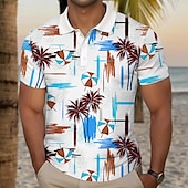 preiswerte Bedrucktes Poloshirt für Herren-Kentucky Derby Herren Palme Golfshirt Kurzarm Polo-Shirts Hemden mit Kragen Lässig Strandbekleidung Urlaubskleidung Tropenkleidung Party-Outfits Knöpfe 3D-Druck Sommer Gelb Rote Blau
