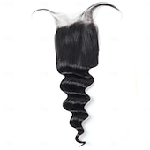 abordables 3 mechones con cierre-Extensiones de cabello humano brasileño suelto y profundo, 3 paquetes con cierre de encaje 4x4.