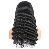 baratos Perucas de seda frontais de cabelo natural-13x6 solta onda profunda perucas dianteiras do laço perucas de cabelo humano 180% densidade com cabelo do bebê