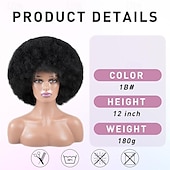 baratos Perucas de festa-Peruca Afro Peruca Afro dos anos 70 para Mulheres Negras Perucas Cacheadas Kinky com Franjas Peruca Curta e Cacheada Macia e Natural para Uso Diário Festa Perucas de Halloween