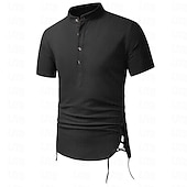abordables Informal de negocios-Hombre Camisa camisa de lino Camisa de lino de algodón Camisa de algodón blanca Camisa de cuello chino Camisa de cuello mandarín Plano Vacaciones Calle Negro Blanco Azul Marino Caqui Manga Corta