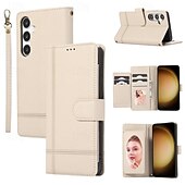 Недорогие Чехлы для Samsung-телефон Кейс для Назначение SSamsung Galaxy S24 S23 S22 S21 S20 Plus Ultra A34 S25 Ультра Кошелек для карт Зеркальная поверхность Молния Полная защита тела Геометрический рисунок ТПУ Кожа PU