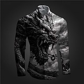 abordables Motif Animal-Homme Dragon Chemise Chemise boutonnée manche longue Abstrait Sous-culturel Usage quotidien Sortie Printemps Col rabattu Imprimer Bouton bas Rouge Bleu Bleu Encre Violet Vert