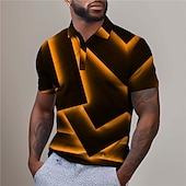 abordables Polo géométrique pour homme-Homme Géométrique Chemise de golf Manche Courte Polos Chemises à Col Occasionnel Vêtements de vacances Tenue formelle Vêtements de festival Impression 3D Boutons Été Jaune