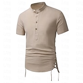 abordables Informal de negocios-Hombre Camisa camisa de lino Camisa de lino de algodón Camisa de algodón blanca Camisa de cuello chino Camisa de cuello mandarín Plano Vacaciones Calle Negro Blanco Azul Marino Caqui Manga Corta