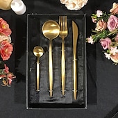 economico Serie Prima-set di posate in oro 4 pezzi set di posate in acciaio inossidabile 18/10 durevole servizio per matrimoni, casa, cucina, stoviglie, utensili, include cucchiaini, coltelli, forchette e cucchiai, set di