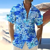 abordables Imprimé Floral-Homme Floral Fleurs tropicales Chemise hawaïenne Chemise Aloha Manche Courte Chemise Vacances Hawaïen Extérieur Vacances Hawaïen Marine foncé Bleu S M L