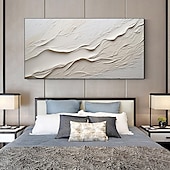 cheap Landscape Paintings-Hand painted Textured White Abstract Sandy Beach Oil Painting on Canvas handmade Original Blue Ocean Painting Custom Art Decor for Living room Wall Decor Wall Art