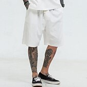 baratos Clássico-Homens Shorts de linho Shorts de praia Com Cordão Cintura elástica Tecido Respirável Macio Casual Final de semana Moda Roupa de rua Preto Branco Micro-Elástica