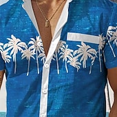 olcso Trópusi növények-Férfi Pálmafa Trópusi növények Hawaii ing Aloha ing Nyomtatott ingek Rövid ujjú Ing Térfogatcsökkenés Hawaii Üdülő Szabadtéri Vakáció Szabadság Sötét tengerészkék Medence Narancssárga S M L