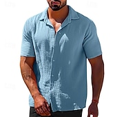 cheap Men&#039;s Button Up Shirts-Men&#039;s Summer Shirt Casual Shirt Beach Shirt T Shirt Button Up Shirt Tee Black White Blue Brown khaki Short Sleeve Plain Lapel Vacation Hawaiian Button-Down Clothing Apparel Polyester Fashion Casual