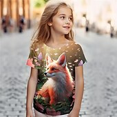 tanie 3D zwierzęta dziewczynki-Dla dziewczynek 3D Kreskówki Lisek T-shirt Koszule Krótki rękaw Druk 3D Lato Aktywny Moda Śłodkie Dzieci 3-12 lat Półgolf Na zewnątrz Codzienny Regularny