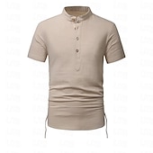 abordables Informal de negocios-Hombre Camisa camisa de lino Camisa de lino de algodón Camisa de algodón blanca Camisa de cuello chino Camisa de cuello mandarín Plano Vacaciones Calle Negro Blanco Azul Marino Caqui Manga Corta