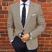 billiga Herrars klassiska kavajer-Herr Studenten Kavaj Företag Cocktailfest Bröllopsfest Mode Ledigt Höst vinter Polyester Slät Knappar Ficka Ledigt / vardag Enkelknäppt Blazer Svart Khaki grön Grå
