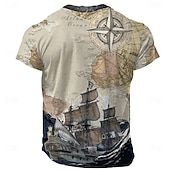 お買い得  エスニックスタイル-男性用 船 海賊 スカル ヘンリーシャツ 3Dプリント ファッション カジュアル ヴィンテージレトロ バケーション 日常 お出かけ 夏 ブルー パープル カーキ色 グレー ヘンリー ヘンリーTシャツ