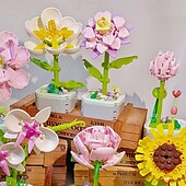 ieftine Jucării de Construit-cadouri de ziua femeii floarea soarelui hibiscus floare eternă bloc de construcție particule mici puzzle asamblare jucărie plantă în ghiveci decorare cuplu cadou de ziua îndrăgostiților cadouri de