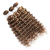 cheap 3 Bundles Human Hair Weaves-Ishow Highlight Deep Wave Bundles P4/27 Ombre Brown Human Hair Bundles 3/PCS Brazilian Remy Human Hair Extensions For Women