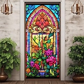 billige Dørdeksler-farget glass mandala dørdeksler veggmaleri dekor dør billedvev dør gardin dekorasjon bakteppe dør banner avtakbar for inngangsdør innendørs utendørs hjemme rom dekorasjon gårdshus dekor forsyninger
