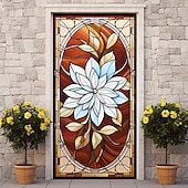 Недорогие Дверные чехлы-витражи цветочные дверные покрытия фреска декор дверной гобелен дверной занавес украшение фон дверной баннер съемный для входной двери в помещении и на открытом воздухе украшение для дома и комнаты